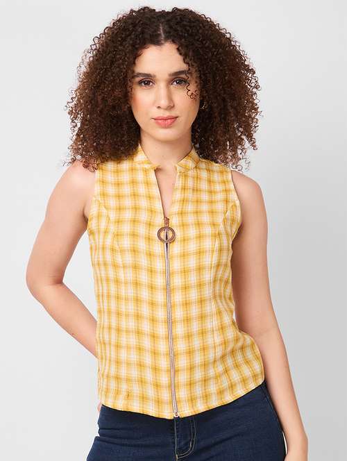 women checkered sleeveless regular top - 21840731 - Standard Image - 0