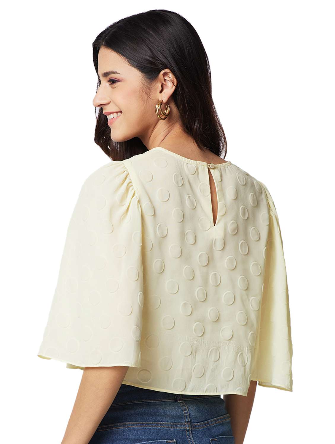 women self designed bell sleeves crop top - 21840737 -  Standard Image - 2