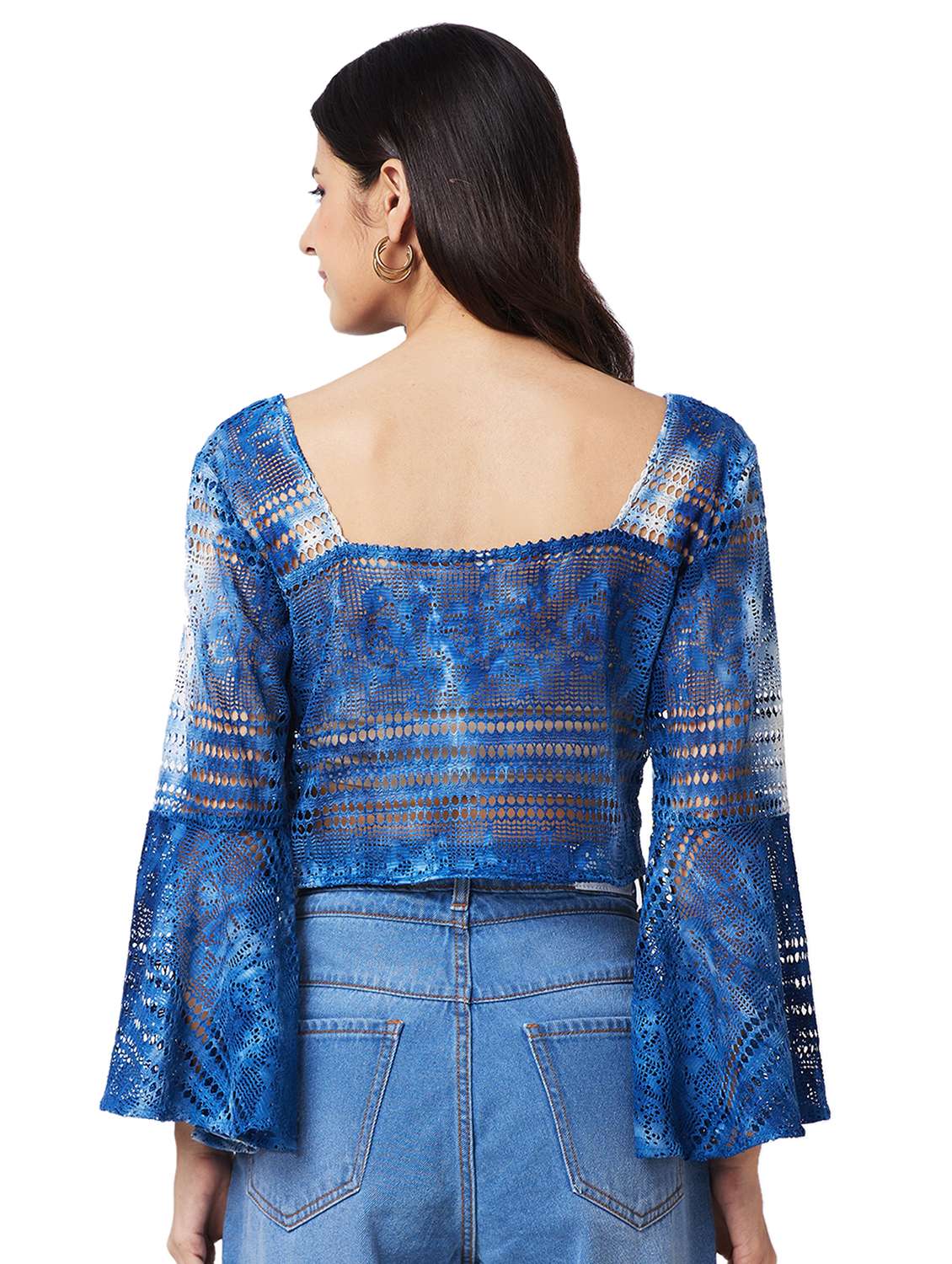 women laced bell sleeves crop top - 21840740 -  Standard Image - 2