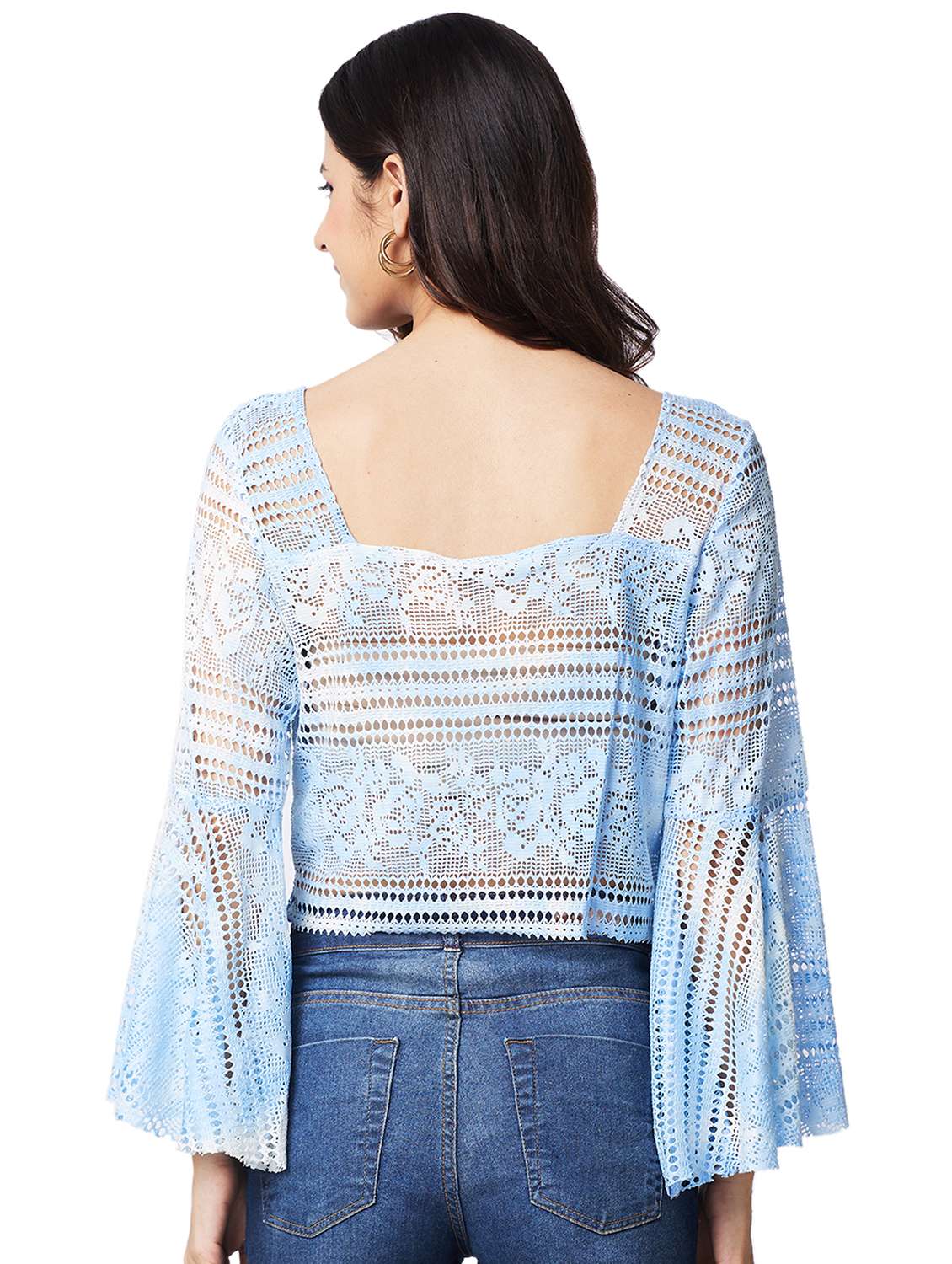 women laced bell sleeves crop top - 21840741 -  Standard Image - 2