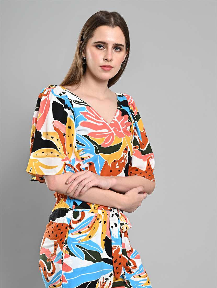 women printed puff sleeves crop top - 21840773 - Standard Image - 2