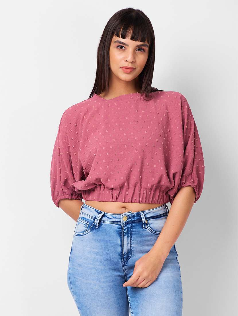 women self designed crop blouson top
