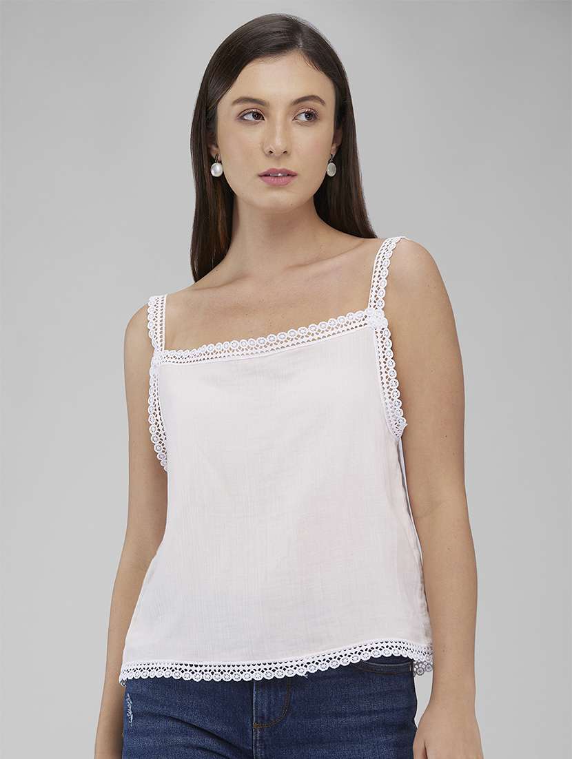 women lace detailed shoulder strap tie back top