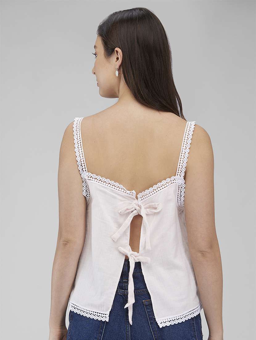 women lace detailed shoulder strap tie back top - 21840779 - Standard Image - 2