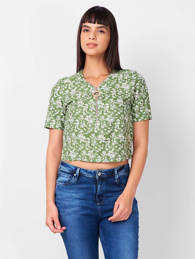women floral printed short sleeves regular top