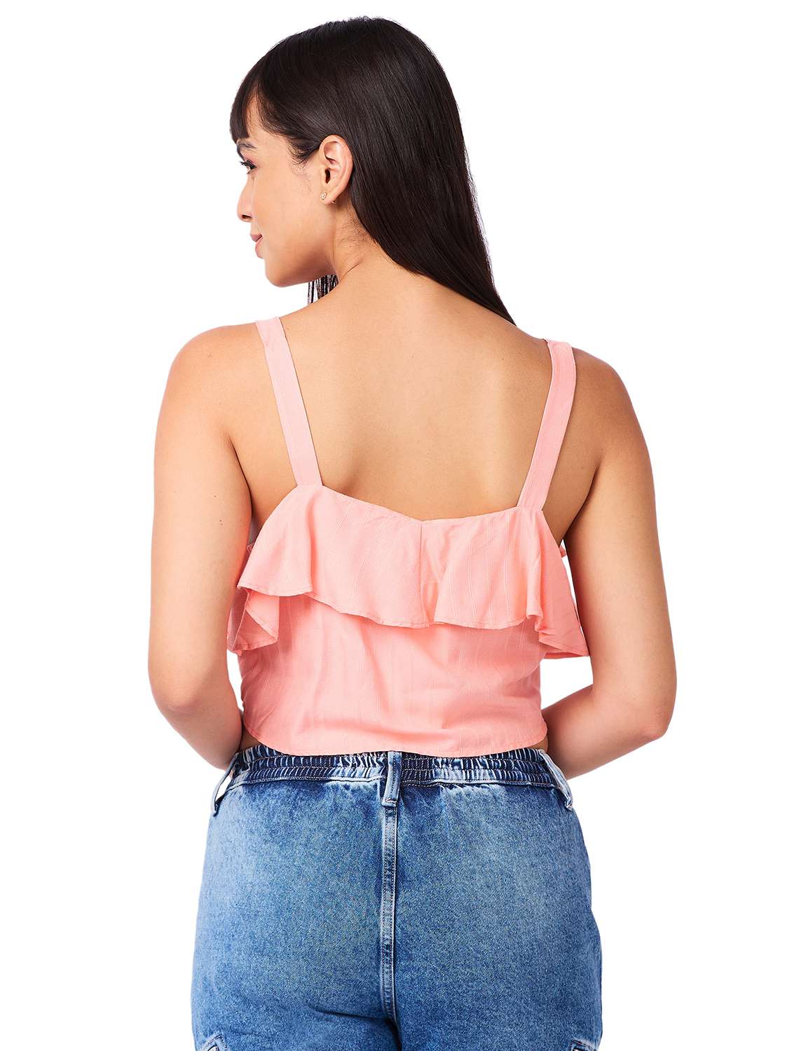 women solid shoulder strap crop top - 21840782 -  Standard Image - 2