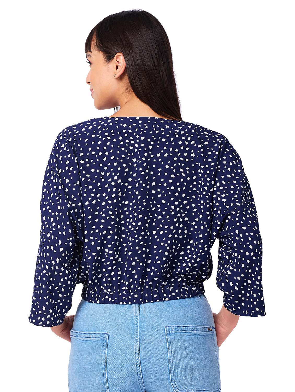 women printed overlap neck crop top - 21840785 - Standard Image - 2