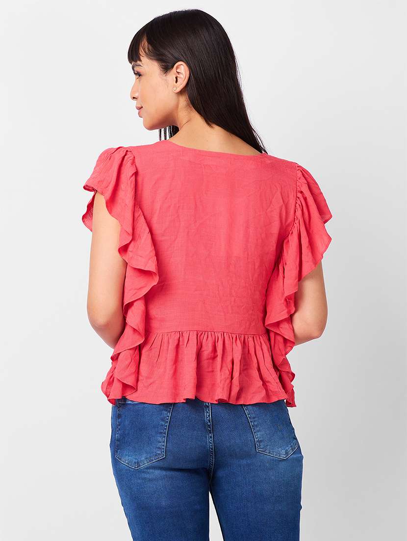 women solid ruffle sleeves peplum top - 21840792 -  Standard Image - 2