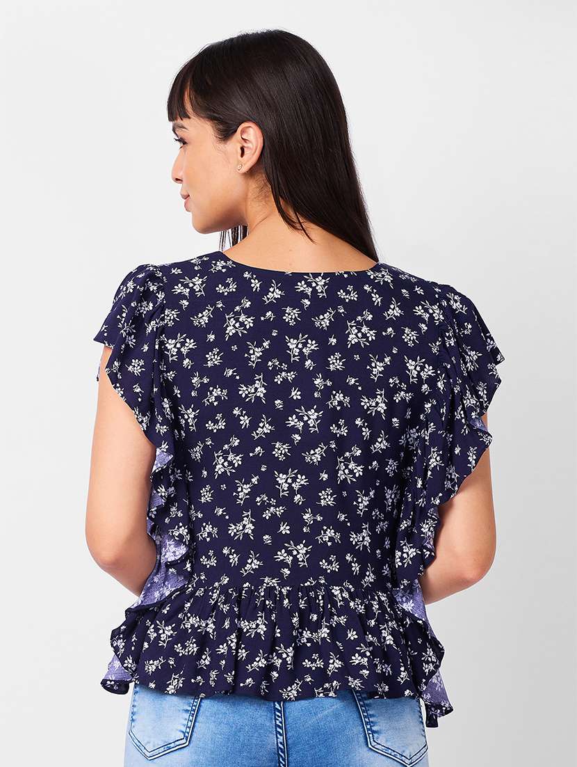 women floral printed ruffle sleeves top - 21840793 -  Standard Image - 2
