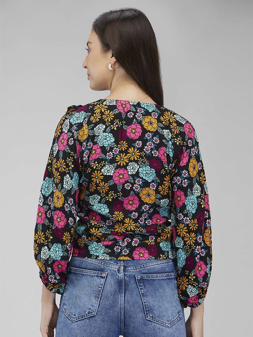 women floral print puff sleeves regular top - 21840799 - Standard Image - 2