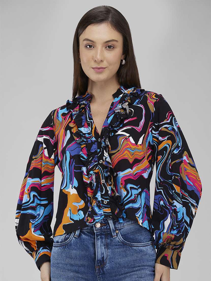 women printed long sleeves regular top