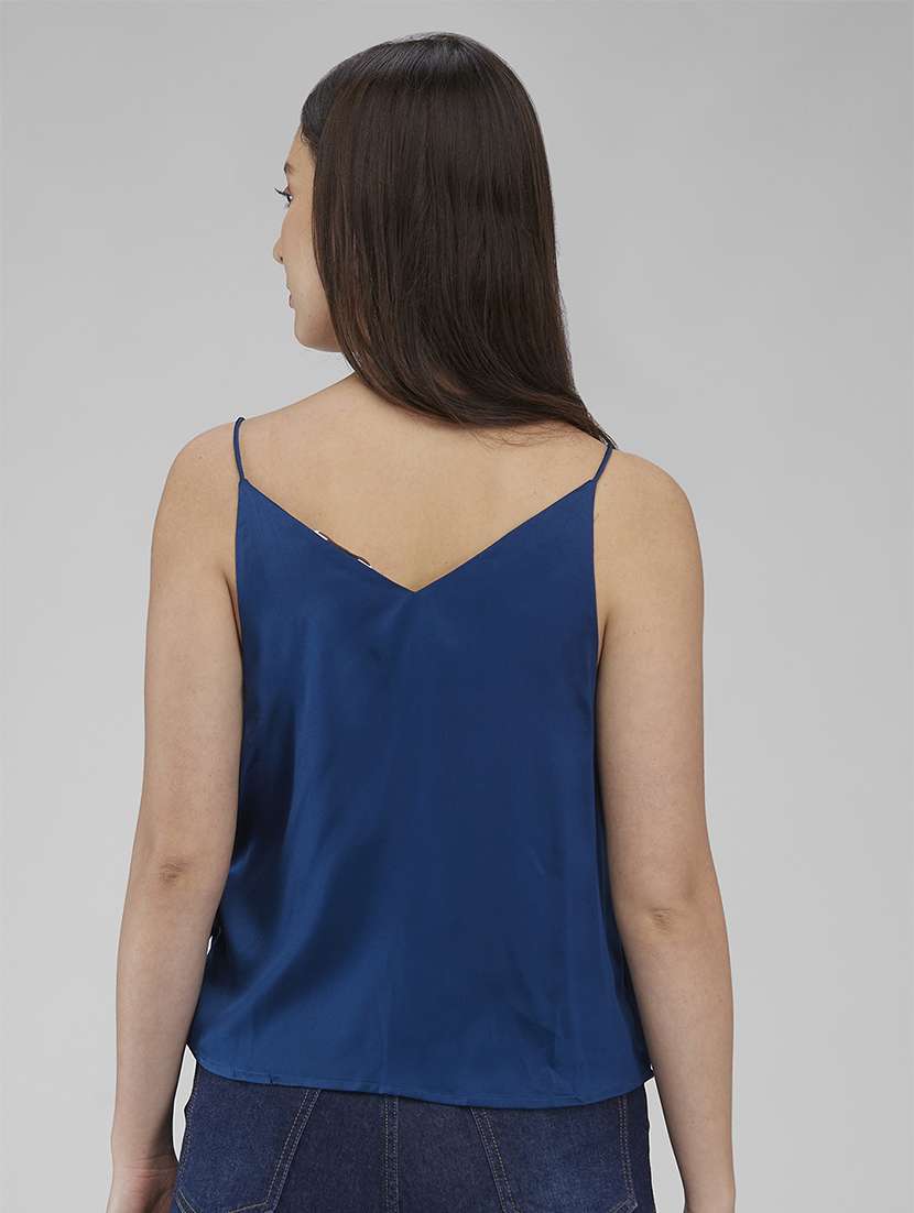 women solid shoulder strap wrap top - 21840803 - Standard Image - 2