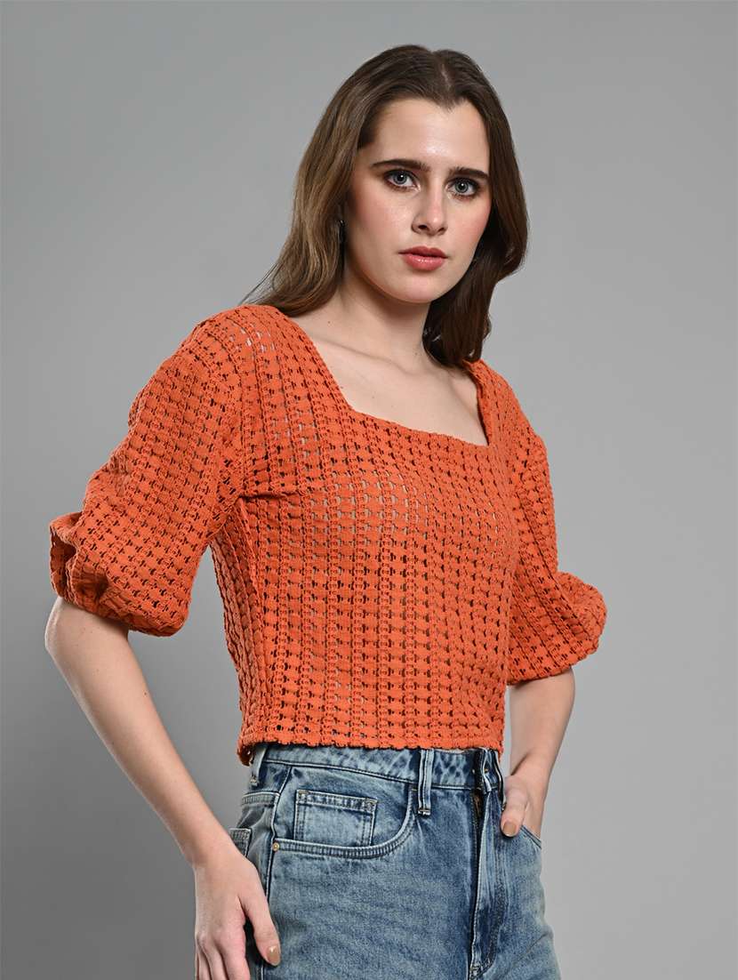women self designed puff sleeves crop top - 21840808 -  Standard Image - 2