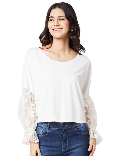 women solid puffsleeves regular top - 21840827 - Standard Image - 0