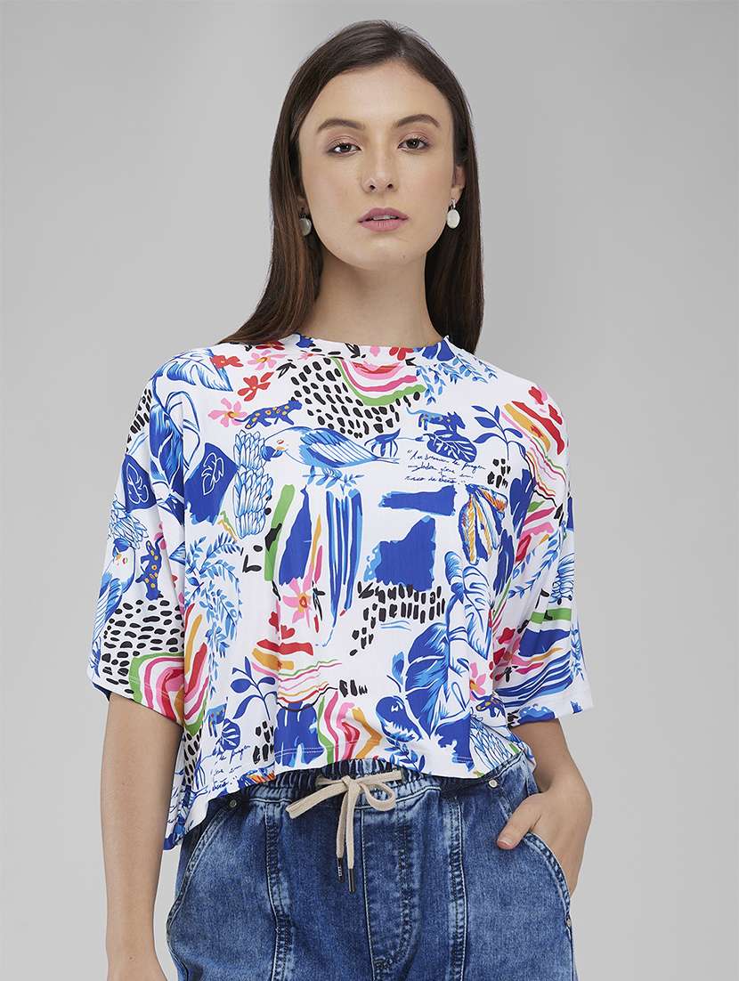 women printed short sleeves boxy t-shirt