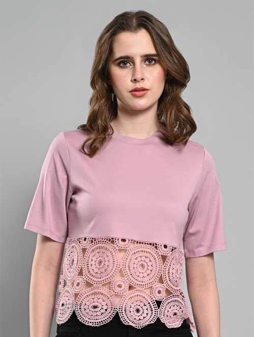 women lace detailed short sleeves crop top - 21840845 - Standard Image - 0