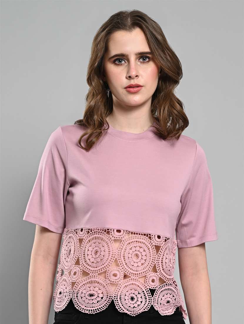 women lace detailed short sleeves crop top - 21840845 - Zoom Image - 0
