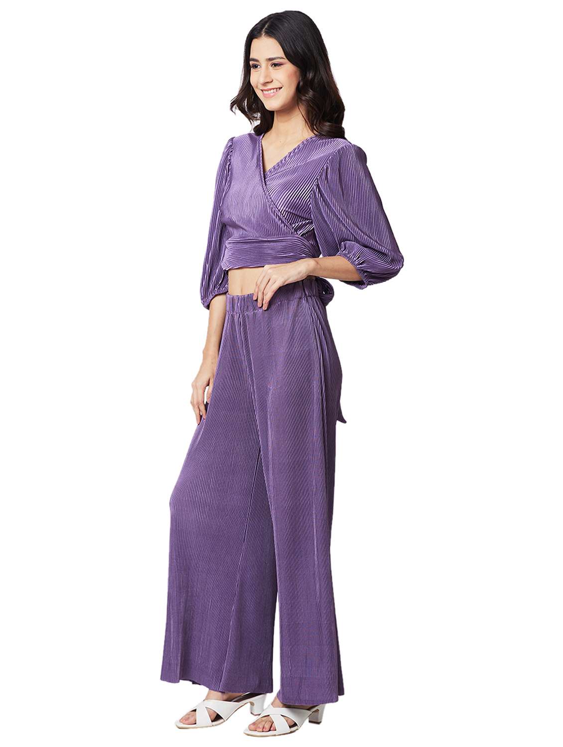 women solid top and palazzo co-ord set - 21840848 - Standard Image - 2
