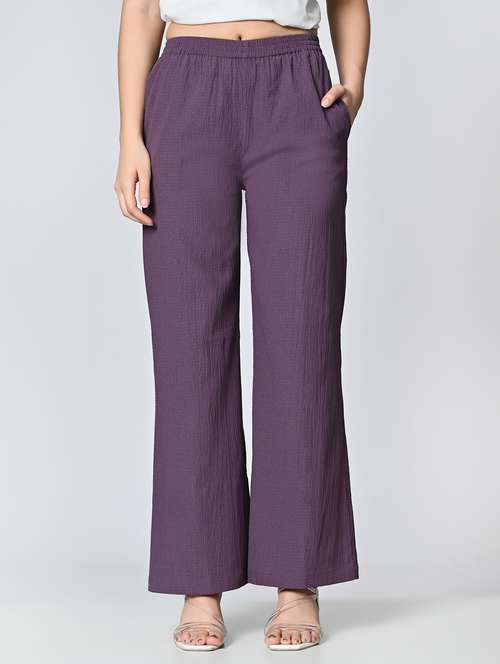 women solid mid rise straight palazzo