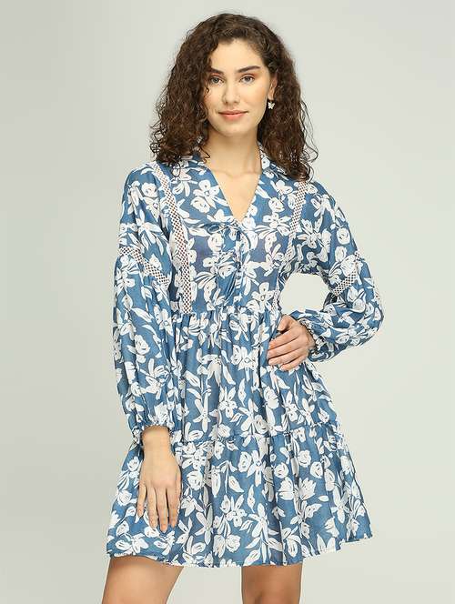 women printed collared tiered dress - 21840913 -  Standard Image - 0