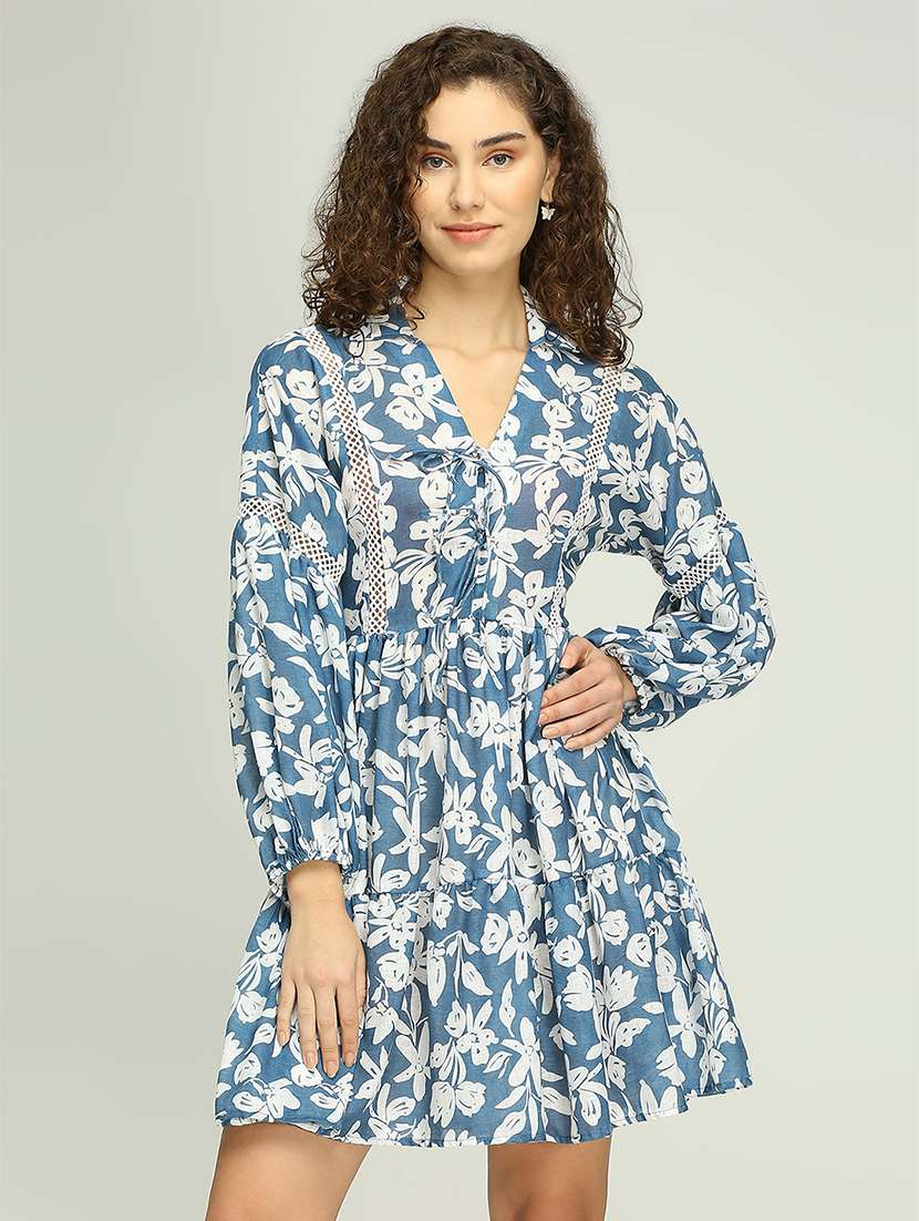 women printed collared tiered dress - 21840913 -  Zoom Image - 0