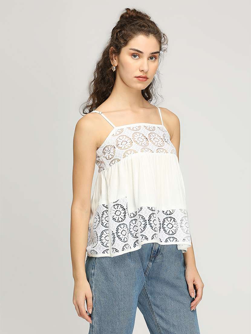 women laced shoulder strap a-line top - 21840925 - Standard Image - 2