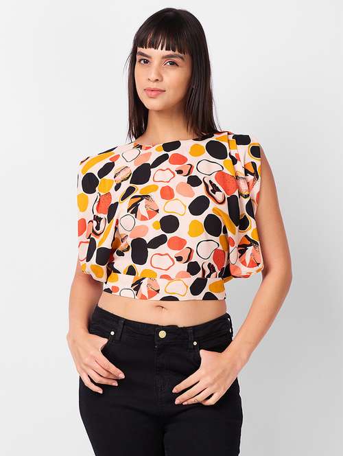 women printed sleeveless back tie up top - 21840935 -  Standard Image - 0