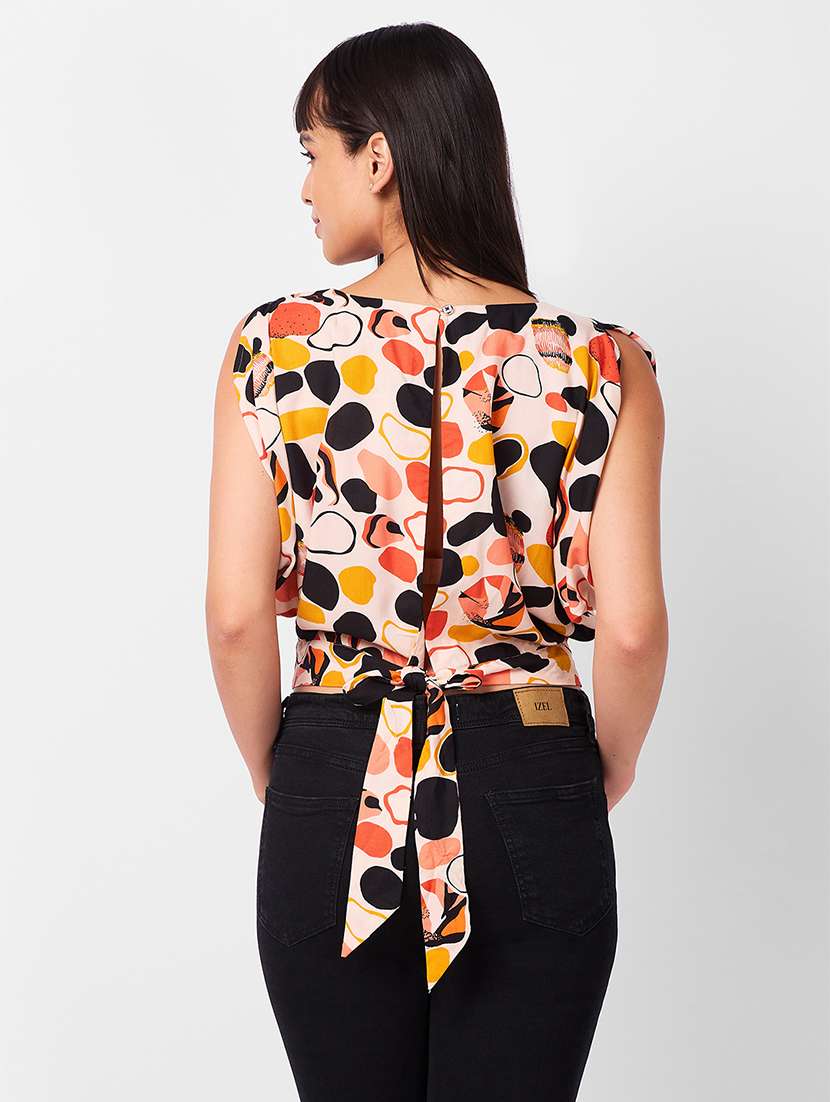 women printed sleeveless back tie up top - 21840935 -  Standard Image - 2
