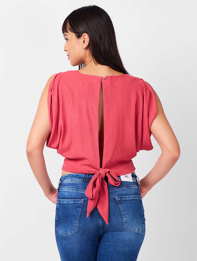 women solid sleeveless tie back top - 21840936 -  Standard Image - 2