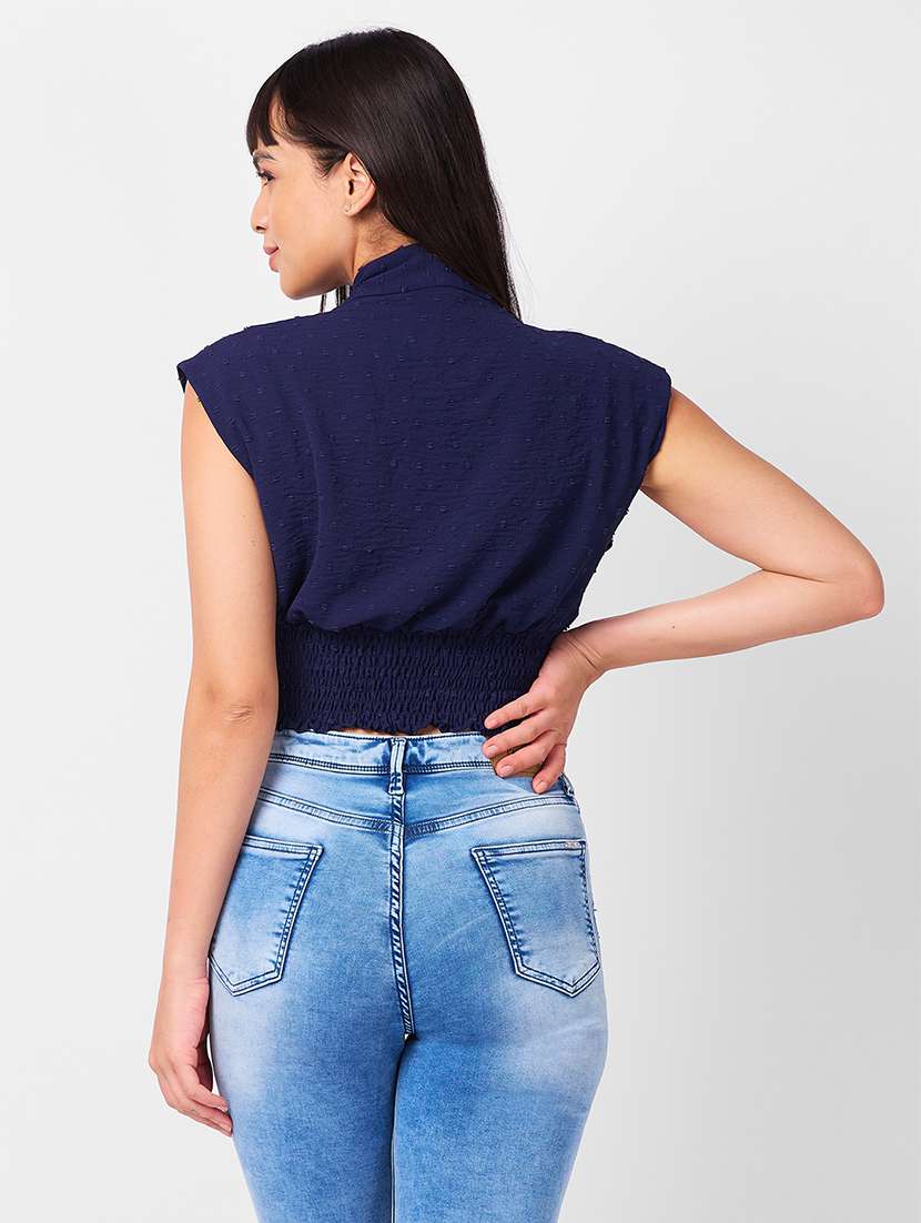 women solid sleeveless crop top - 21840939 -  Standard Image - 2