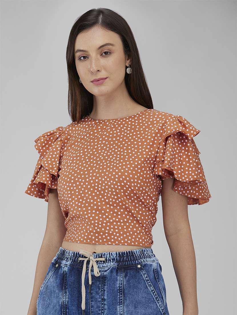 women polka doted crop backless top
