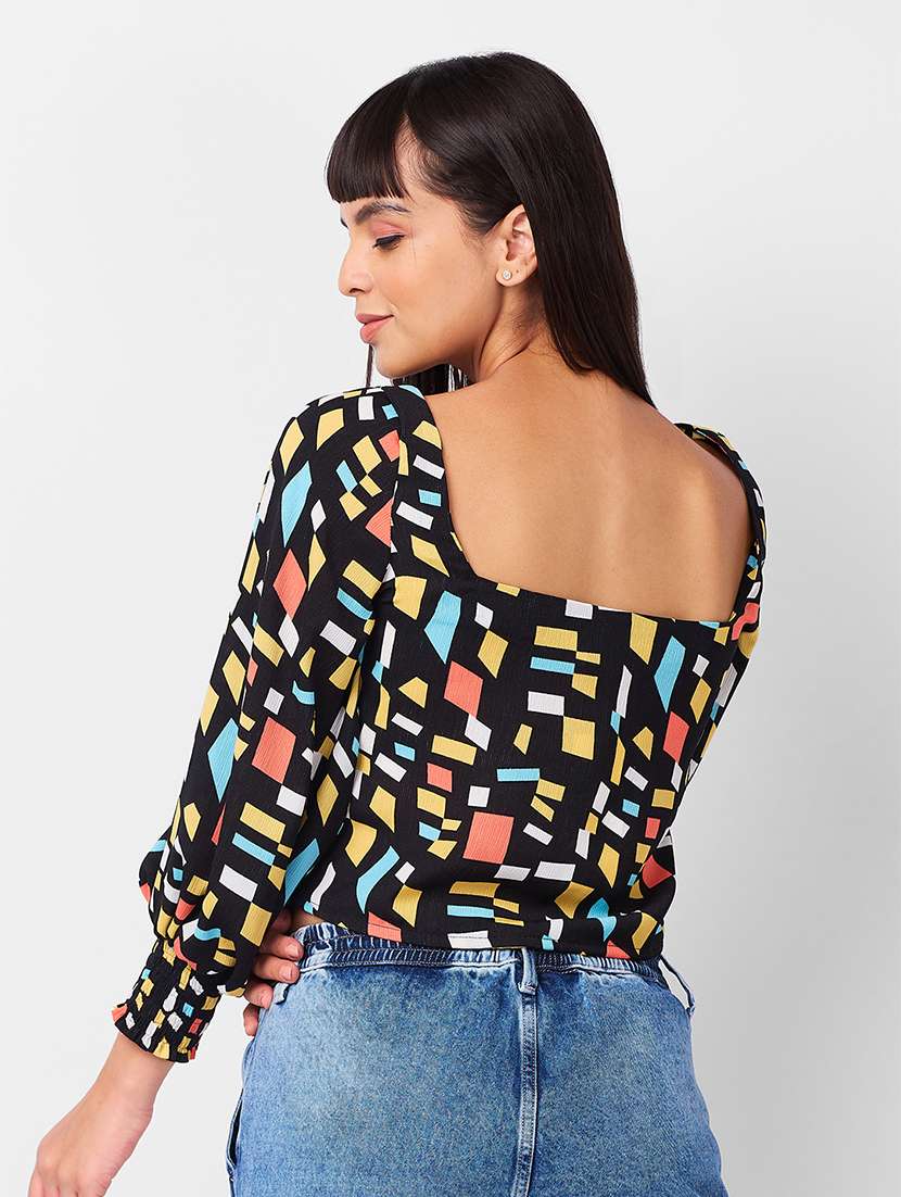 women printed puff sleeves crop top - 21840943 -  Standard Image - 2