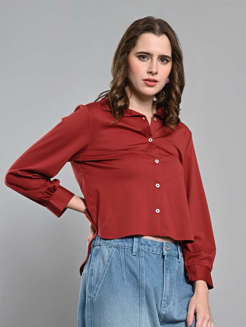 women solid long sleeve crop shirt - 21840948 -  Standard Image - 2