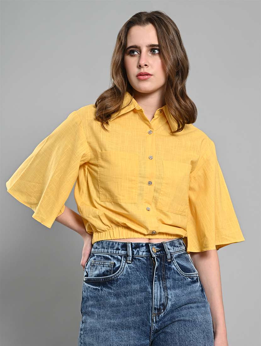 women solid collared regular shirt