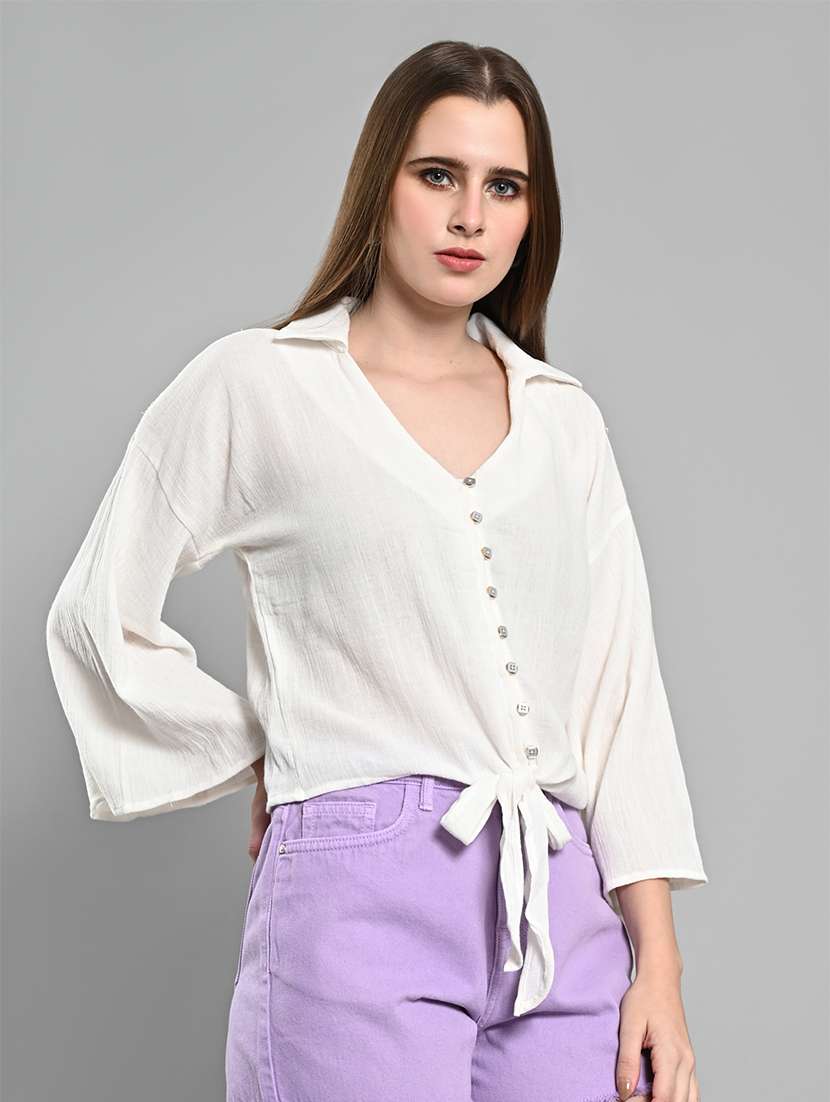 women solid collared regular shirt - 21840968 - Standard Image - 2