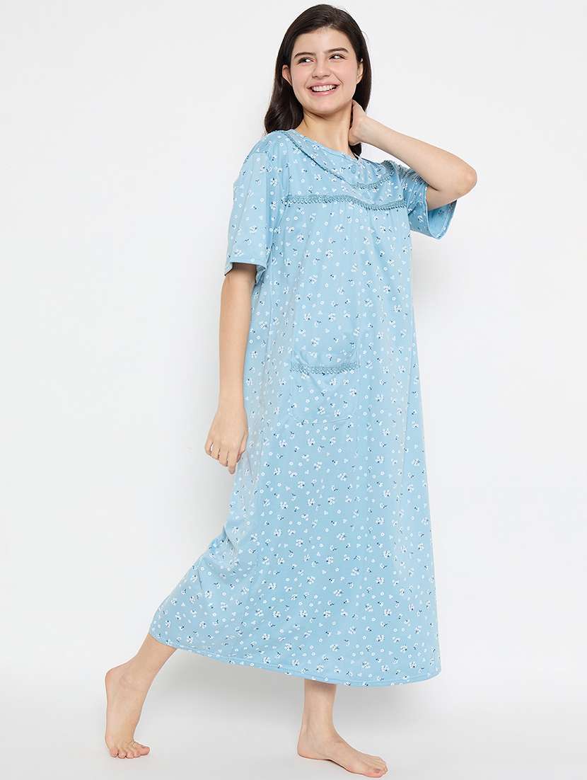 women floral printed short sleeve nighty - 21840982 -  Standard Image - 2