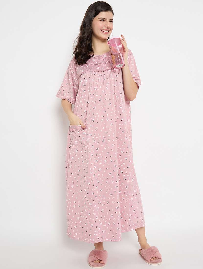 women floral printed short sleeve nighty - 21840983 -  Standard Image - 2