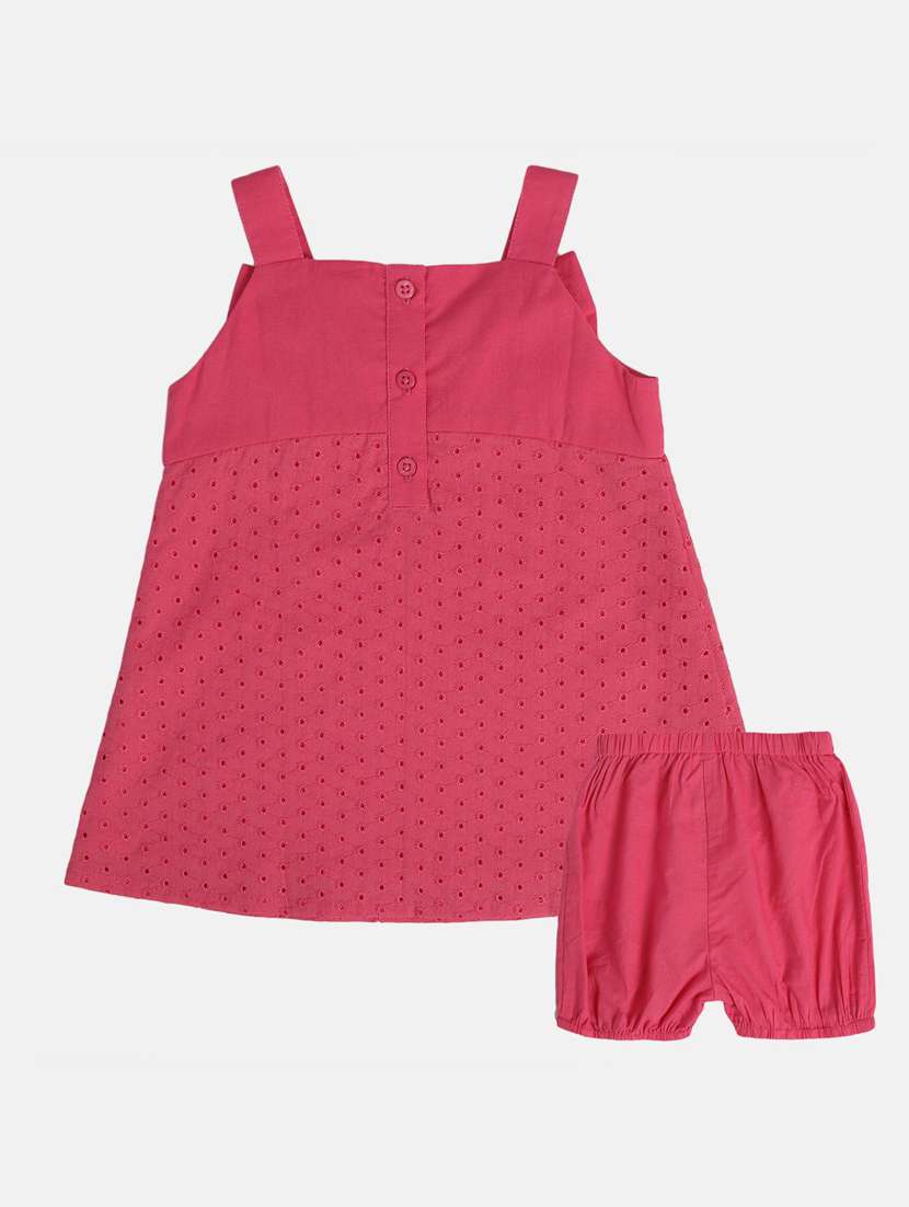girls pink self design frock with bloomer - 21840984 -  Standard Image - 2