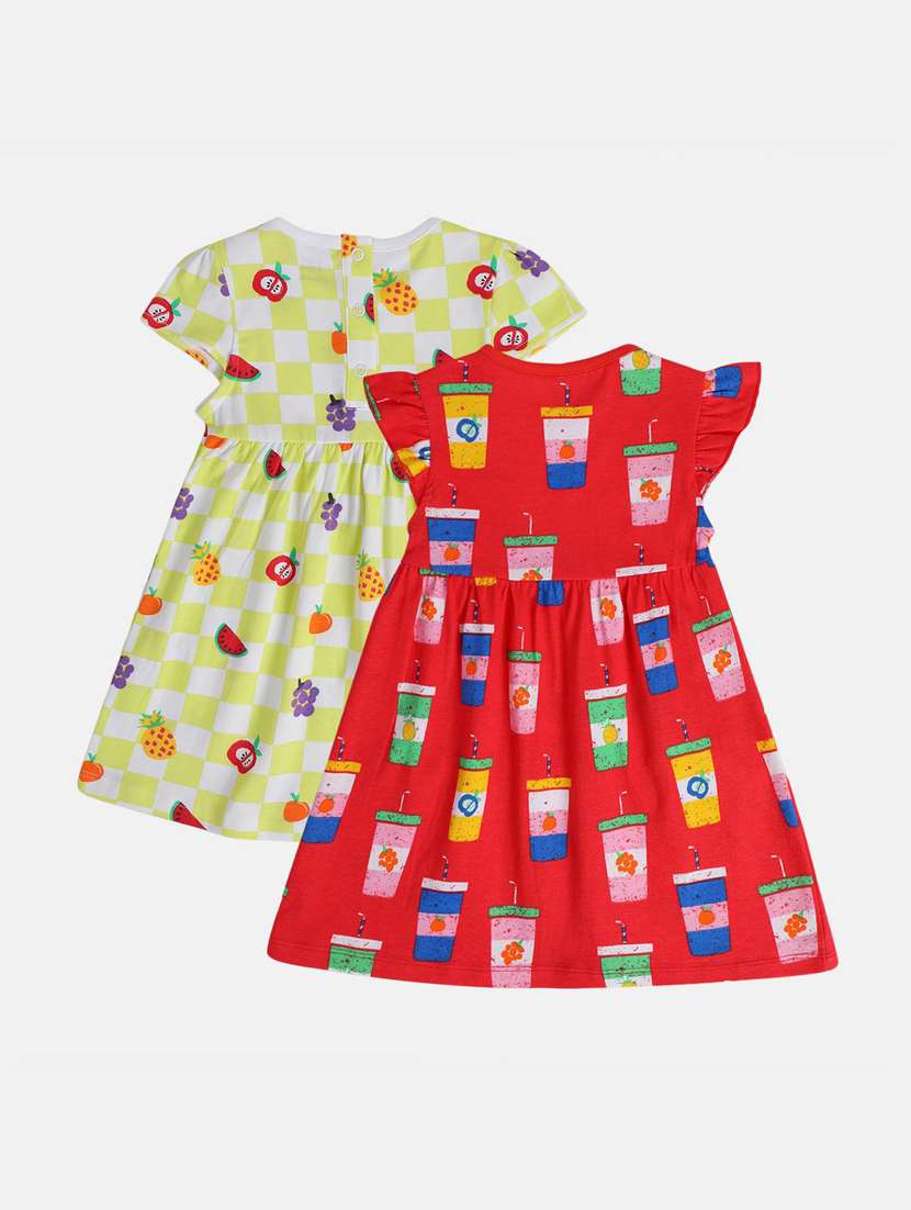 girls pack of 2 printed round neck frock - 21840987 -  Standard Image - 2