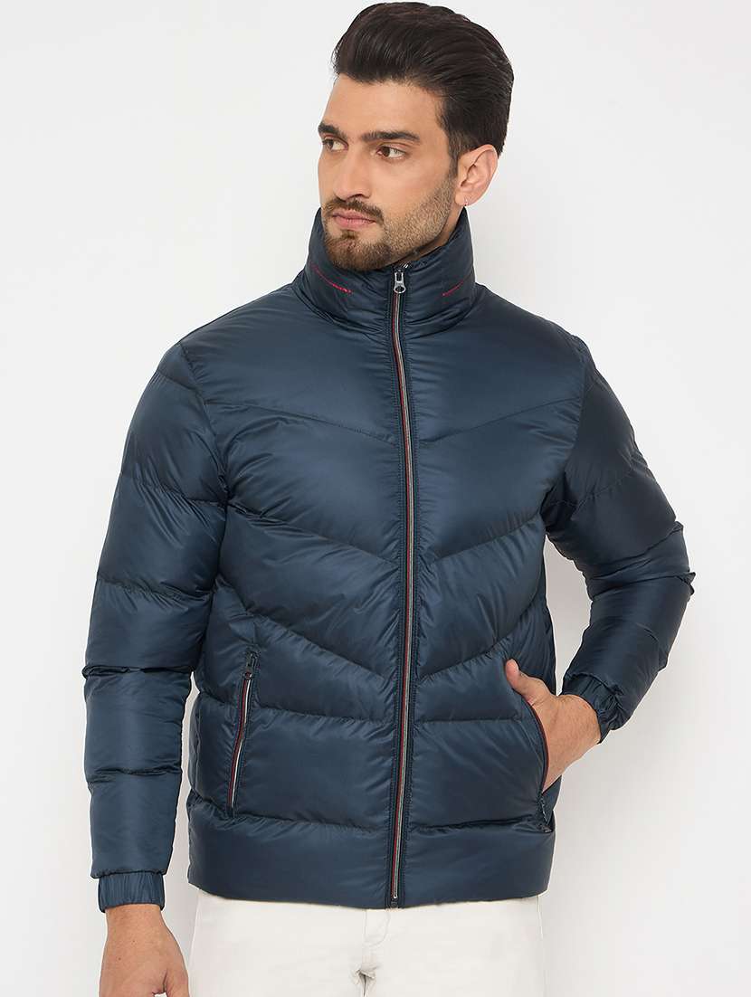 men solid long sleeves puffer jacket