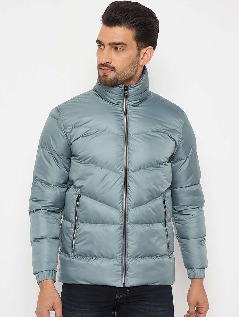 men solid long sleeves stand collar puffer jacket