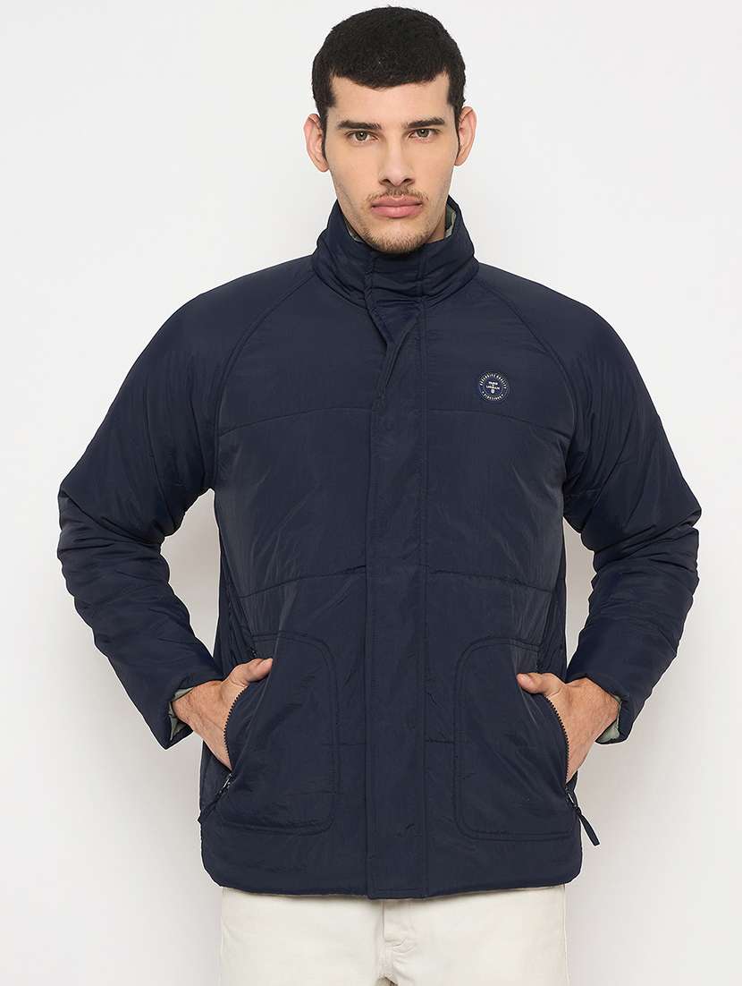 men long sleeves stand collar puffer reversible  jacket