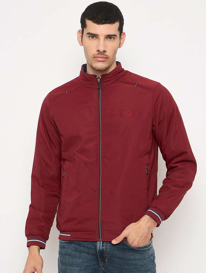 men solid long sleeve reversible bomber jacket