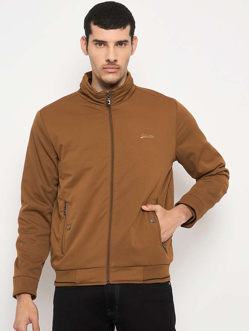 men brown solid long sleeve bomber jacket - 21841389 - Zoom Image - 0
