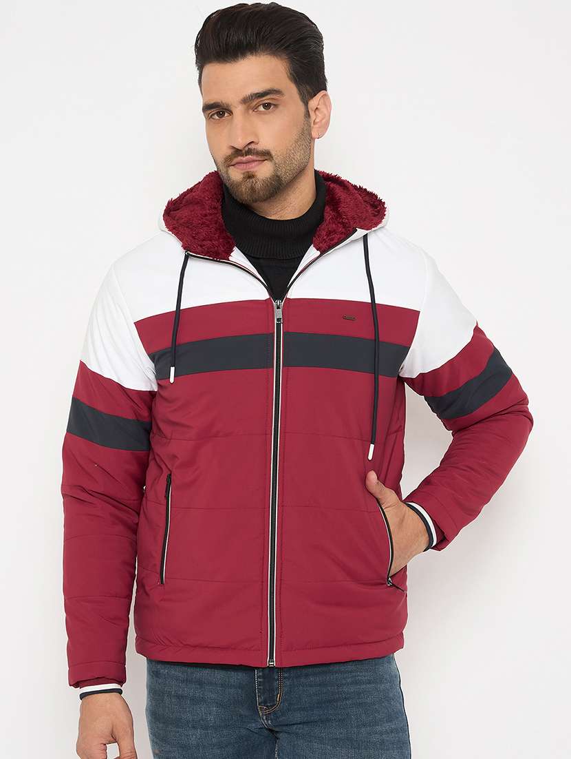 men bomber jacket color block hooded