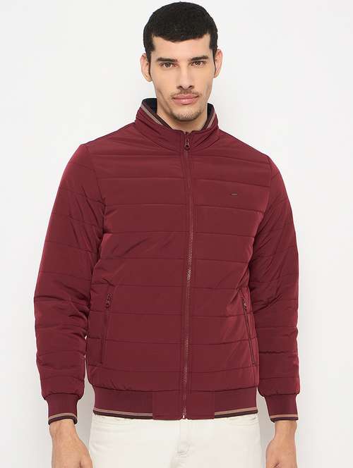 men maroon solid bomber jacket reversible - 21841393 -  Standard Image - 0