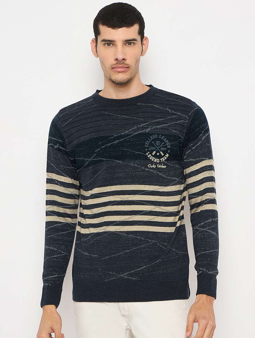 men striped long sleeve pullover sweater