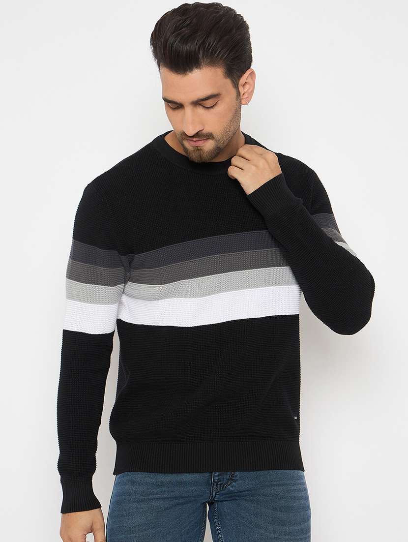 men pullover long sleeve color block