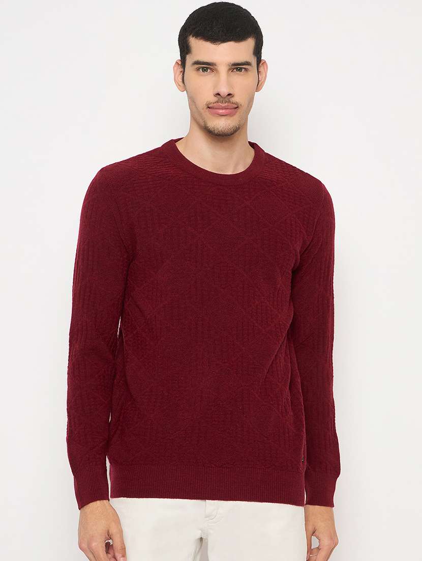 men pullover long sleeve self design