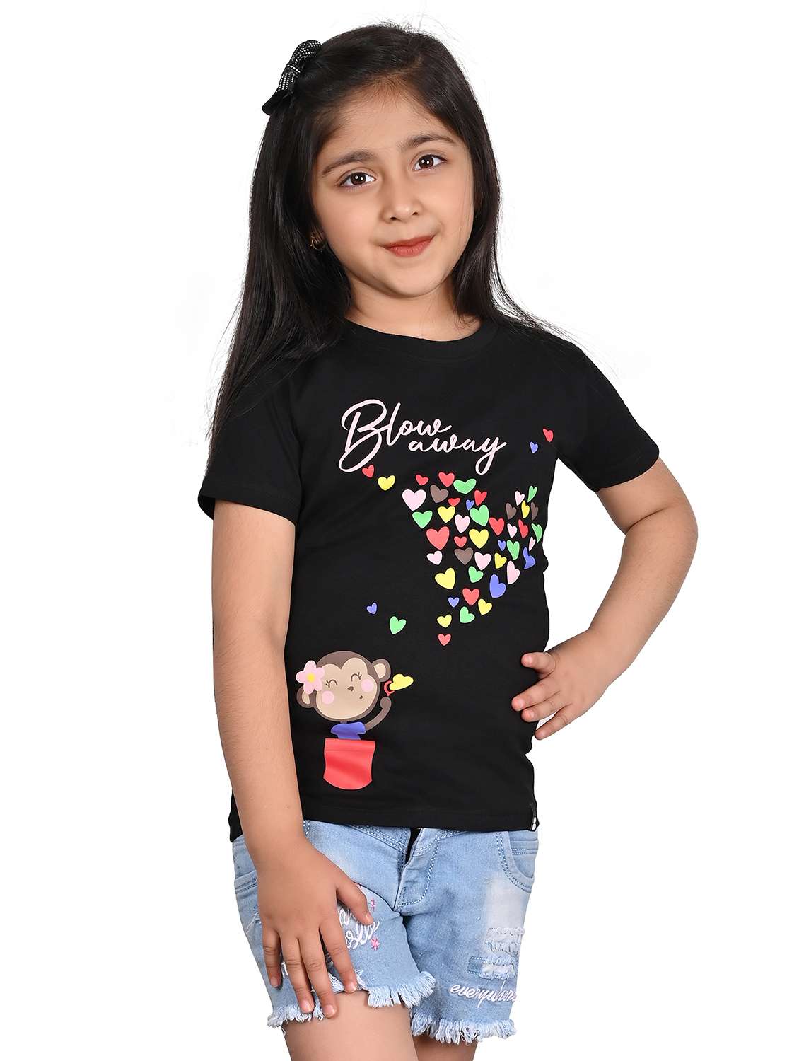 girls front print round neck tee